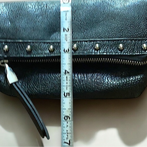 Black Pebbled Leather J.Lo Wristlet•Folder over•Studded• Zipper•Clutch•Night Out - Picture 6 of 12